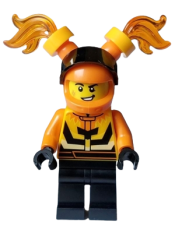 LEGO Stuntz Driver - Male, Bright Light Orange and Black Jacket, Black Legs, Orange Helmet with Flames and Black Visor minifigure