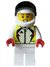 LEGO Stuntz Driver - Female, Neon Yellow Jacket, White Legs, White Helmet with Black Visor minifigure