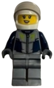 LEGO Race Car Driver - Female, Dark Blue and Flat Silver Race Suit, White Helmet minifigure