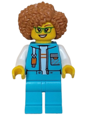 LEGO Arctic Explorer Researcher - Female, Medium Azure Jacket with Flash Drive, Medium Azure Legs, Medium Nougat Hair, Glasses minifigure