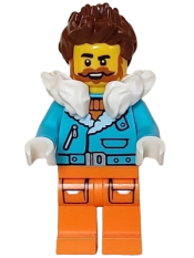 LEGO Arctic Explorer Captain - Male, Medium Azure Jacket, White Fur Collar, Reddish Brown Hair, Dark Orange Beard minifigure