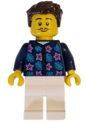 LEGO Apartment Building Resident - Male, Dark Blue Jacket with Flowers and Leaves, White Legs, Dark Brown Hair, Moustache minifigure