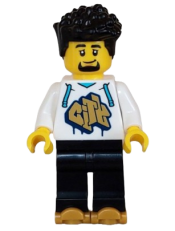 LEGO Rollerskater - Male, White Hoodie with Gold 'CITY', Black Legs, Pearl Gold Roller Skates minifigure