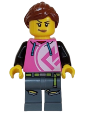 LEGO Kick Scooter Driver - Female, Dark Pink Hoodie, Dark Bluish Gray Legs minifigure