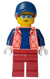 LEGO Female - Coral Jacket over Sweater, Dark Red Legs, Dark Blue Cap, Dark Orange Hair minifigure