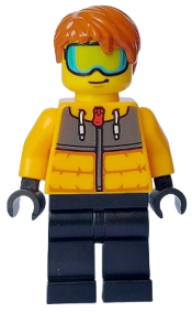 LEGO Male - Bright Light Orange Jacket, Black Legs, Dark Orange Hair, Ski Goggles minifigure