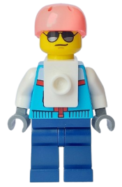 LEGO Rock Climber - Male, Dark Azure Jacket, Dark Blue Legs, Coral Sports Helmet, Sunglasses minifigure