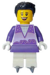 LEGO Ice Skater - Female, Lavender Top, White Medium Legs, Black Hair, Ice Skates minifigure