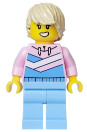 LEGO Tuk Tuk Driver - Female, Bright Pink Hoodie, Bright Light Blue Legs, Tan Hair minifigure