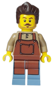LEGO Barber - Male, Reddish Brown Apron, Sand Blue Legs, Dark Brown Hair, Stubble minifigure