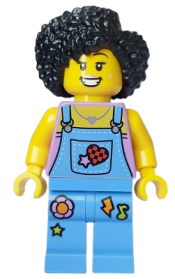 LEGO Street Performer / Busker - Female, Medium Lavender Top, Medium Blue Overalls and Legs, Black Hair minifigure
