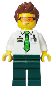 LEGO Electric Scooter Rider - Male, White Shirt with Bright Green Tie, Dark Green Legs, Reddish Brown Hair minifigure