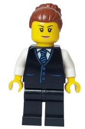LEGO Hotel Receptionist - Female, Black Jacket with Tie, Black Legs, Reddish Brown Hair minifigure