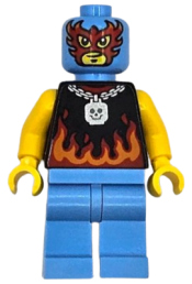 LEGO Taco Monster Truck Driver - Male, Black Sleeveless Shirt with Flames, Medium Blue Legs, Wrestling Mask minifigure