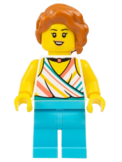 LEGO Plane Passenger - Female, White Halter Top and Black Choker Necklace, Medium Azure Legs, Dark Orange Hair with Braid minifigure