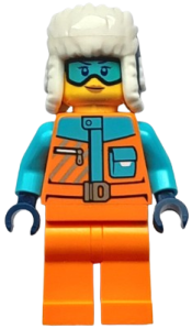 LEGO Arctic Explorer - Female, Orange Jacket, Dark Blue Ushanka Hat, Medium Azure Goggles minifigure