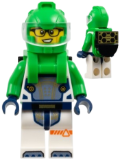 LEGO Astronaut - Male, Bright Green Helmet, Bright Green Backpack with Solar Panel and Tile Round Half, White Space Suit with Bright Green Arms minifigure