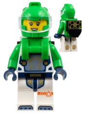 LEGO Astronaut - Female, Bright Green Helmet, Bright Green Backpack with Solar Panel and Tile Round Half, White Space Suit with Bright Green Arms minifigure