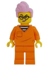 LEGO Police - City Jail Prisoner Female, Orange Prison Jumpsuit, Bright Pink Hair, Black Glasses minifigure