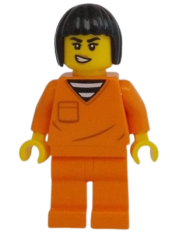 LEGO Police - City Jail Prisoner Female, Orange Prison Jumpsuit, Black Bob Cut Hair Short minifigure