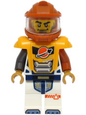 LEGO Astronaut - Male, White Spacesuit with Dark Orange and Pearl Dark Gray Arms, Dark Orange Helmet, Bright Light Orange Armor with Ingot minifigure