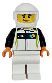 LEGO Race Car Driver - Female, White, Black and Lime Racing Suit, White Legs and Helmet minifigure