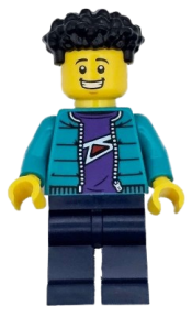 LEGO Race Photographer - Male, Dark Turquoise Jacket, Dark Blue Legs, Black Coiled Hair minifigure