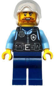 LEGO Police - City Officer Male, Black Safety Vest, Dark Blue Legs, White Flight Helmet minifigure