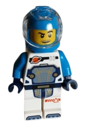 LEGO Astronaut - Male, Dark Azure Helmet, Dark Azure Backpack, White Space Suit with Dark Azure Arms, Beard and Moustache Stubble minifigure