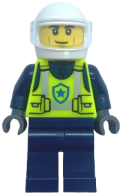 LEGO Police - City Officer Male, Neon Yellow Safety Vest, White Helmet, Trans-Clear Visor minifigure