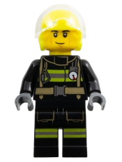 LEGO Fire - Male, Helicopter Pilot, Black Jacket and Legs with Reflective Stripes, Neon Yellow Flight Helmet minifigure