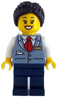 LEGO Tram Driver - Female, Sand Blue Vest, Dark Blue Legs, Black Hair minifigure