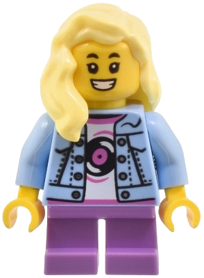 LEGO Child - Girl, Bright Light Blue Denim Jacket, Medium Lavender Short Legs, Bright Light Yellow Hair minifigure