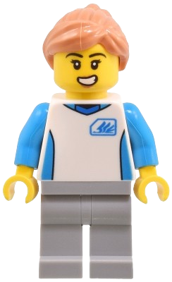 LEGO Robot World Attendant - Female, White Uniform Jersey, Light Bluish Gray Legs, Nougat Hair minifigure