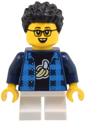 LEGO Child - Boy, Flannel Vest over Shirt with Banana, White Short Legs, Black Hair minifigure