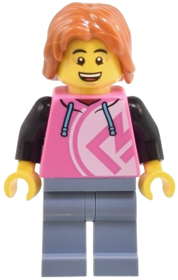 LEGO Robot World Patron - Male, Dark Pink Hoodie, Sand Blue Legs, Dark Orange Hair minifigure