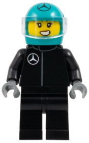 LEGO Formula 1 Driver, Mercedes - Female, Black Racing Suit, Dark Turquoise Helmet, Trans-Clear Visor set