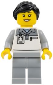 LEGO Formula 1 Mechanic - Female, Light Bluish Gray and White Polo Shirt, Light Bluish Gray Legs, Black Ponytail, Hearing Aid set