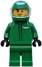 LEGO Formula 1 Driver, Aston Martin - Male, Green Racing Suit and Helmet, Trans-Clear Visor, Stubble set