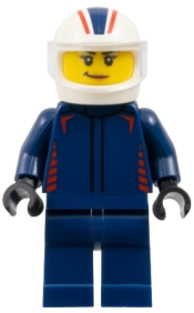 LEGO Formula 1 Driver, Red Bull - Female, Dark Blue Racing Suit, White Helmet, Trans-Clear Visor set