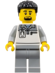 LEGO Formula 1 Transport Truck Driver - Male, Light Bluish Gray and White Polo Shirt, Light Bluish Gray Legs, Black Hair, Goatee set