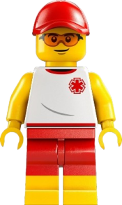 LEGO Beach Lifeguard - Male, White Shirt with EMT Star of Life, Red Shorts and Cap set