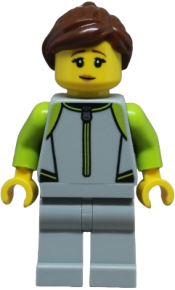 LEGO Surfer - Female, Light Bluish Gray and Lime Wetsuit, Light Bluish Gray Legs, Reddish Brown Hair with Ponytail set