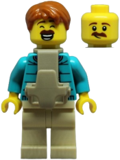 LEGO Dad - Dark Turquoise Jacket over Dark Purple Shirt, Tan Legs, Dark Orange Hair, Baby Carrier set