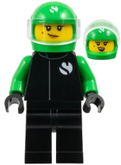 LEGO Formula 1 Driver, Sauber - Female, Black and Bright Green Racing Suit, Bright Green Helmet, Trans-Clear Visor, Beauty Mark set