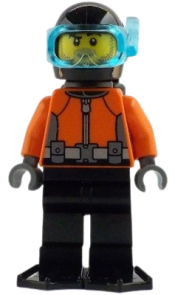LEGO Helmsman - Male, Reddish Orange Wetsuit, Black Legs, Helmet, Air Tanks and Flippers, Trans-Light Blue Visor, Dark Tan Stubble set