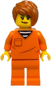 LEGO Police - City Jail Prisoner Female, Orange Prison Jumpsuit, Dark Orange Short Tousled Hair set