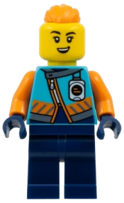 LEGO Arctic Explorer - Female, Medium Azure Jacket, Name Badge, Orange Topknot Braid Hair set