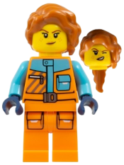 LEGO Arctic Photographer - Female, Orange Jacket and Legs, Medium Azure Trim, Dark Orange Hair set