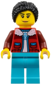 LEGO Arctic Explorer - Female, Red Coat over White Shirt, Medium Azure Legs, Black Hair set